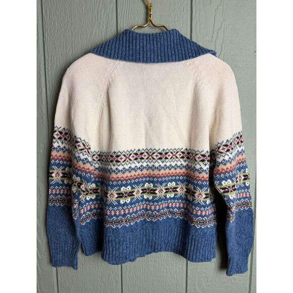 Vintage Tiara International Zip Up Sweater Fair Isle Knit Nordic Blue Floral XL - Picture 2 of 7